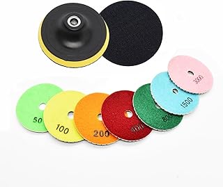 Diamond Polishing Pads with 5/8'-11 Backer Pad,4 Inch Wet Dry Set 8 Pieces for Grinder or Polisher Drill,Polisher Diamond Sanding Pads Polishing Kit,Concrete Marble Quartz Granite Grit Polishing