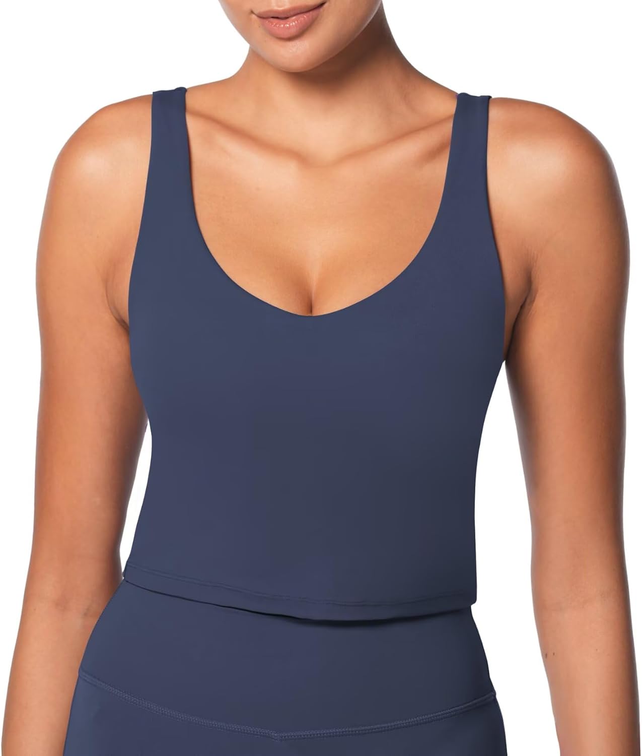 Women V-Neck Longline Sports Bras Low U Back Workout Yoga Athletic Crop Tank Top with Built in Bra