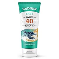 Vista 1 de Badger Mineral Baby - Crema solar SPF 40, 98% orgánico para niños pequeños con óxido de zinc, amplio espectro, seguro para arrecifes, resistente al