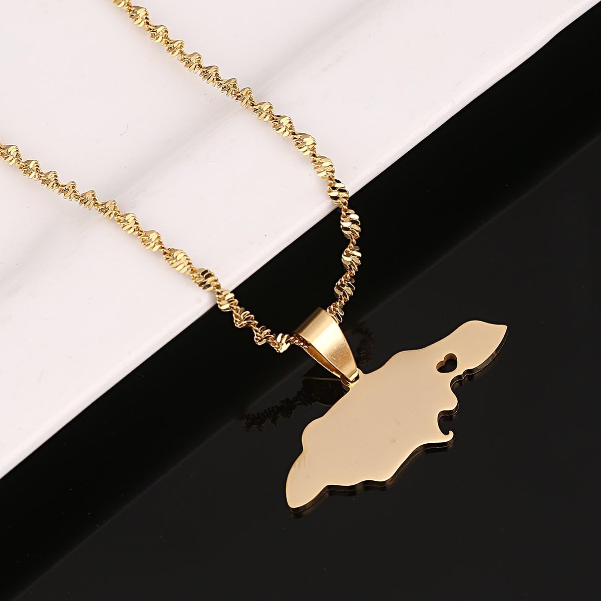 Silver Stainless Steel Jamaica Map Pendant Necklaces Jewellery Heart Jamaican Map Jewelry - Image 3