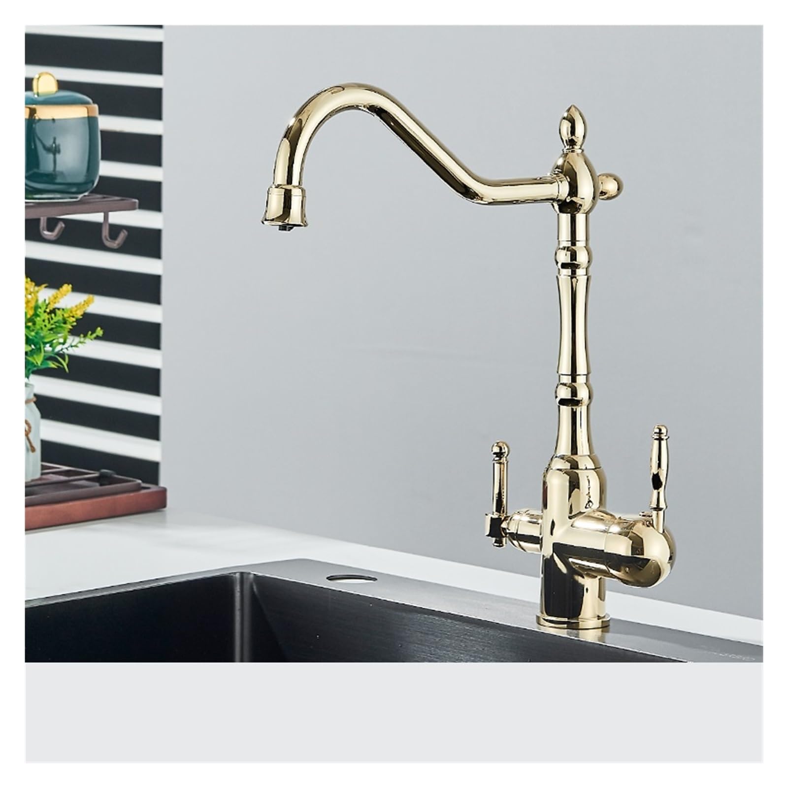 Yjyjy Gold Faucet Antique Brass Filtered Kitchen Faucet Purify Faucets Mixer Tap Hot Cold Water 360 Rotation Water Purification Water Crane Tap Tap