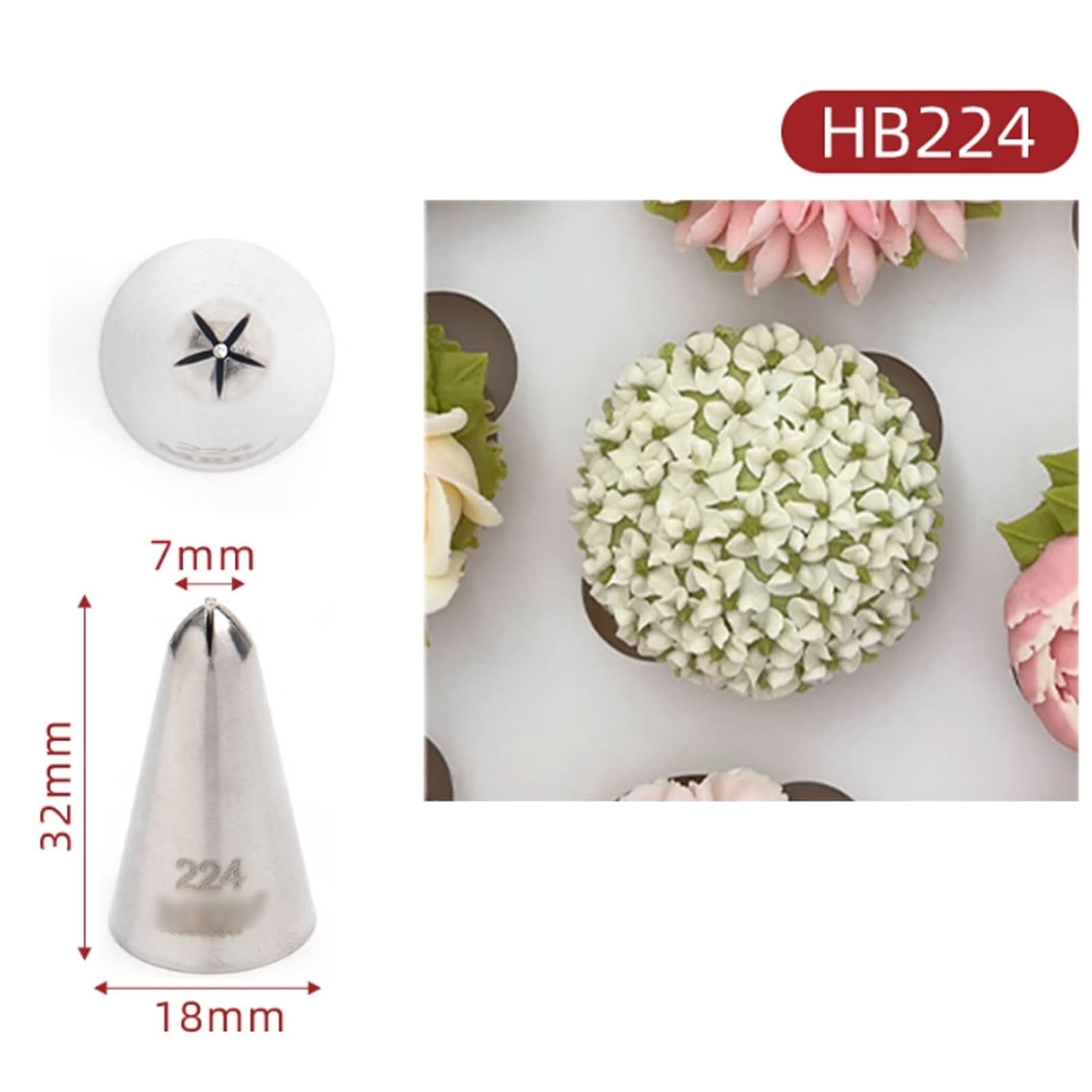 Spritztülle aus Edelstahl for Cupcakes, Blumenspitze, Hortensienstrauß, Dekorationsdüse for cremefarbene Blumen, Blattbüschel, Gebäckspitzen