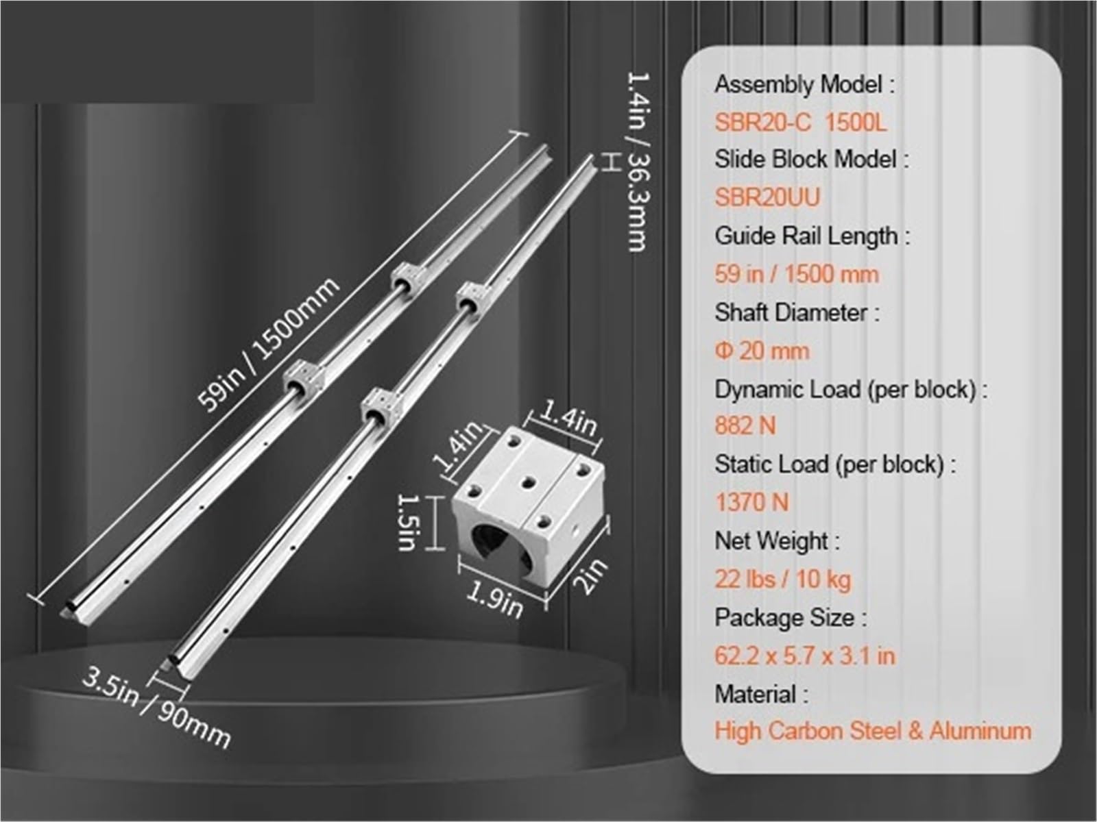 2 guide lineari Ra da 1500 mm SBR20 + 4 blocchi cuscinetto UU - Ideale per fresatrici CNC fai da te, parti di precisione e movimento fluido compatibile con SBR12/SBR16/SBR25