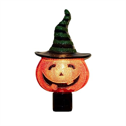 Novelty Lights Calabaza LED en sombrero de bruja decoración de Halloween luz nocturna con enchufe giratorio