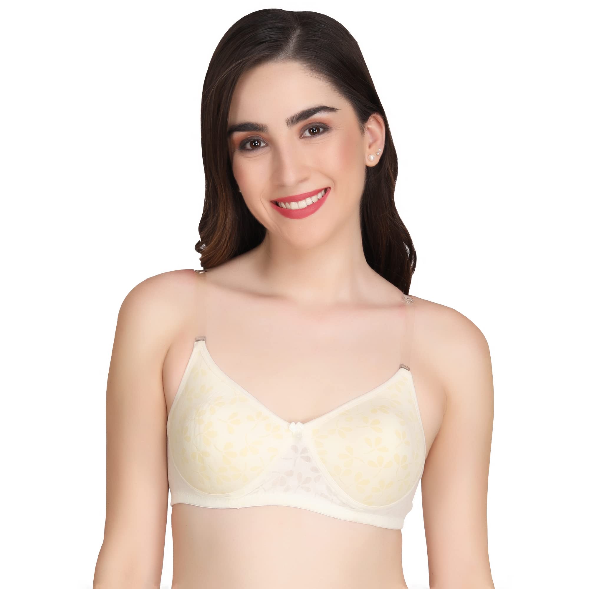 Liigne Flower Print Bra for Women - Made of Pure Cotton Full Coverage Non Wired Pushup Soft Cup for T-Shirt Saree Dress Sports Garment for Daily Use Everyday