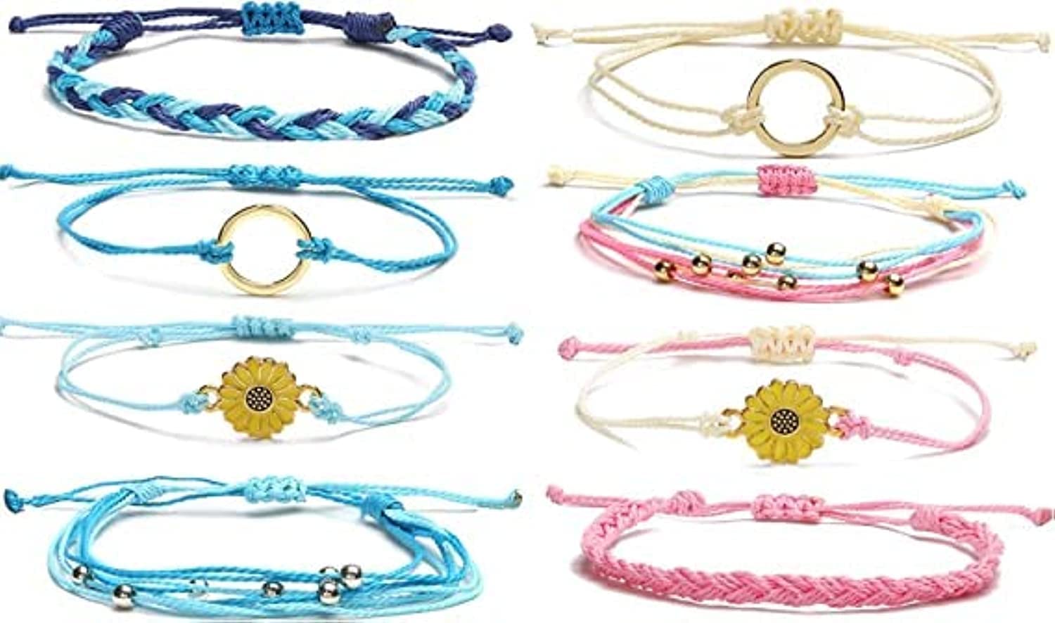 Surfer Wave Bracelet, Summer Surfer Ankle Bracelets for Women, Waterproof Handmade Friendship Bracelet, Adjustable from 7-12 inches, Anklets Jewelry for Women Teen Girls, 8PCS