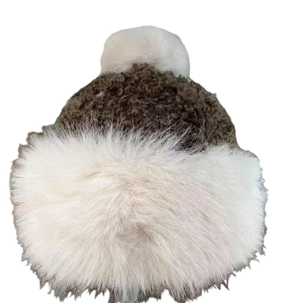 Women Winter Beanie Hat Plush Warm Hat Winter Bucket Hat Fluffy Faux Fur Fisherman Cap Brown