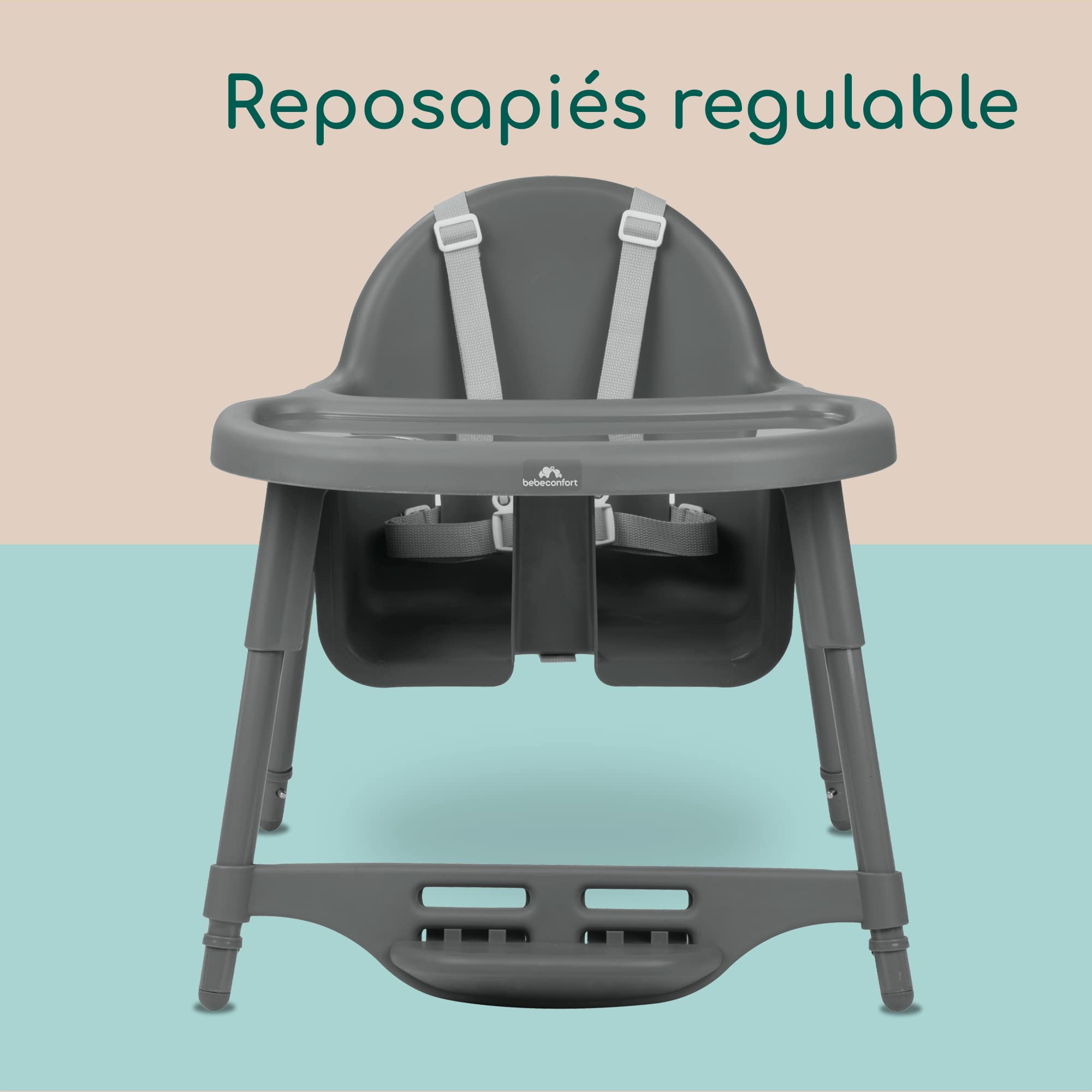 Bebeconfort Meely, Trona Bebé 2 en 1 Ajustable, Trona Portátil Bébé Convertible en Silla, 6 M-3 A (máx. 15 kg), Ligera (3,3 kg), Trona para Bebé, Fácil de limpiar, Arnés 5 Puntos, Dark Grey
