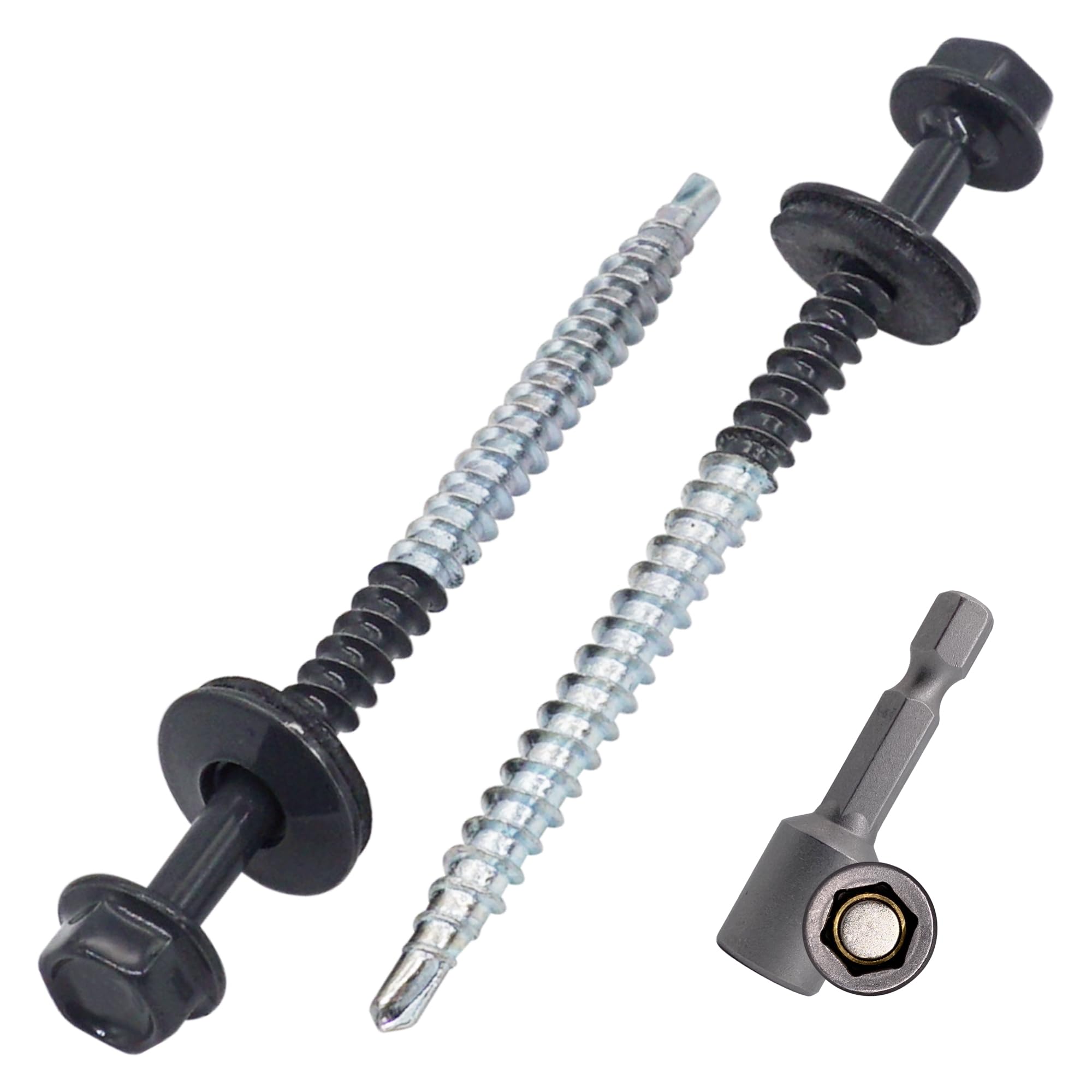 SKIR'CO (10 pcs) Painted Roofing Screws 4.8 x 70 mm, Hex Head, Self-Drilling Screws With EPDM Washers (Anthracite Grey, RAL 7016)