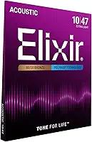 Elixir Cordas, cordas de guitarra acústica, bronze 80/20 com revestimento POLYWEB, tom quente de longa duração com sensação confortável, conjunto de 6 cordas, extra leve 10-47