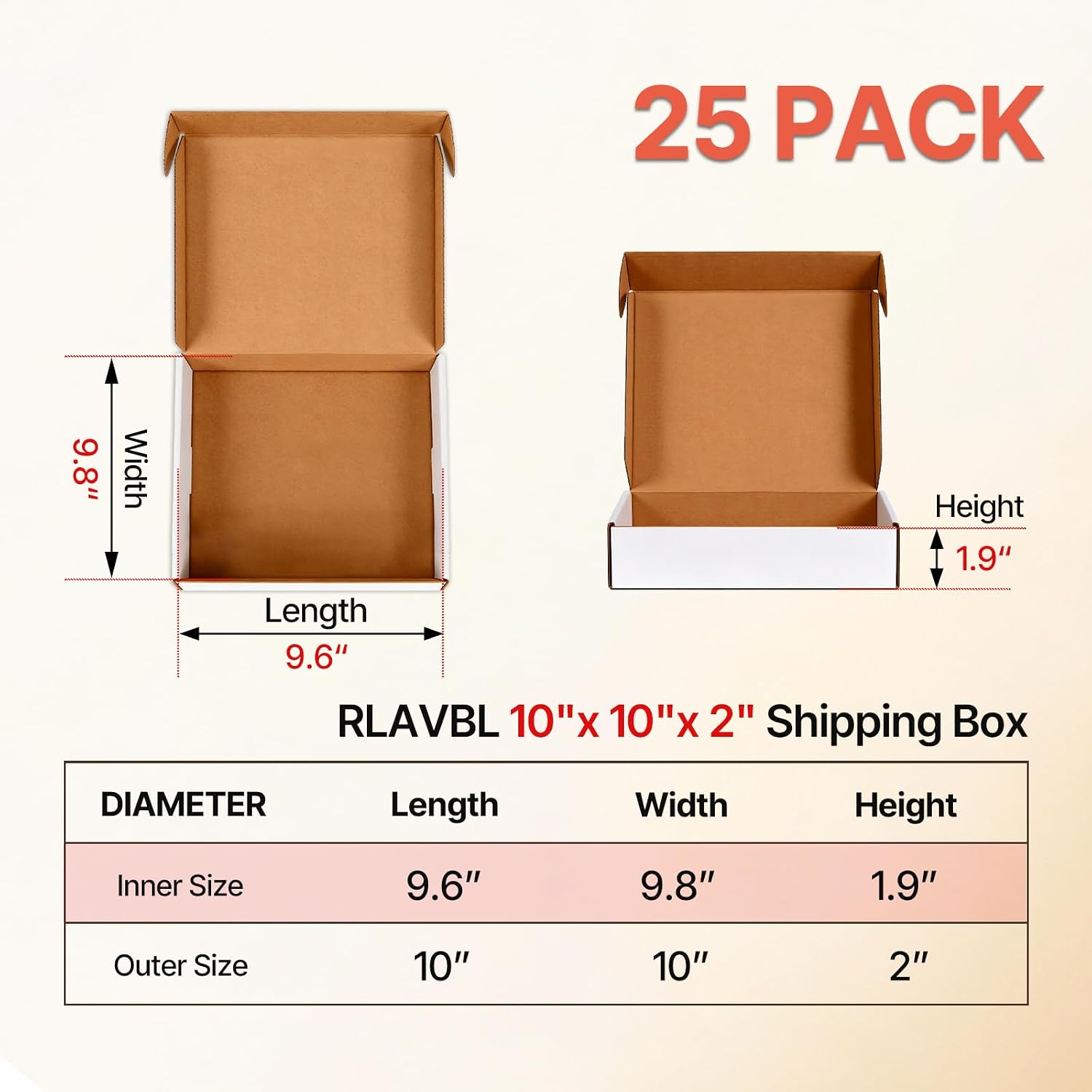 10x10x2 inches Small White Shipping Boxes 25 Pack，Corrugated Cardboard Gift Boxes，Mailing Boxes for Small Business Packing and Storage image 2
