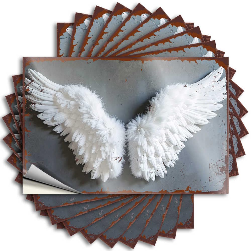 Cute Tumbler Lettering Sticker | White Angel Wings On Rustic Background Tiny Durable Vinyl Sticker Easy Apply for Dart(12X18CM)