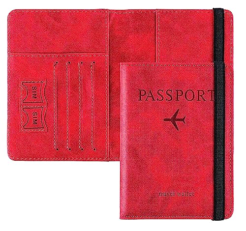Image of House of Quirk Passport Holder Cover Travel Wallet Organiser, Passport Case with PU Leather Travel Document Holder for Men & Women Travel Accessories (Red)
