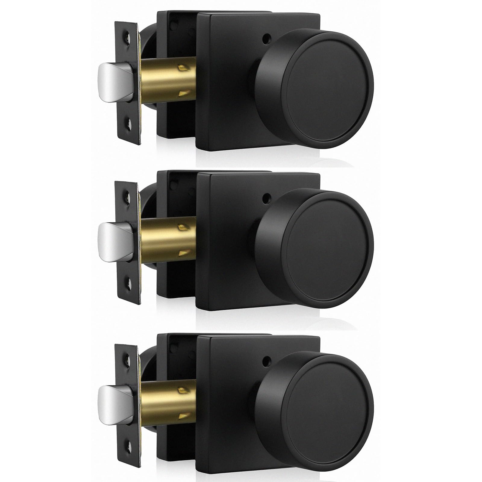 Haidms Matte Black Interior Door Knobs, Square Privacy Door Knobs (3 Pack)