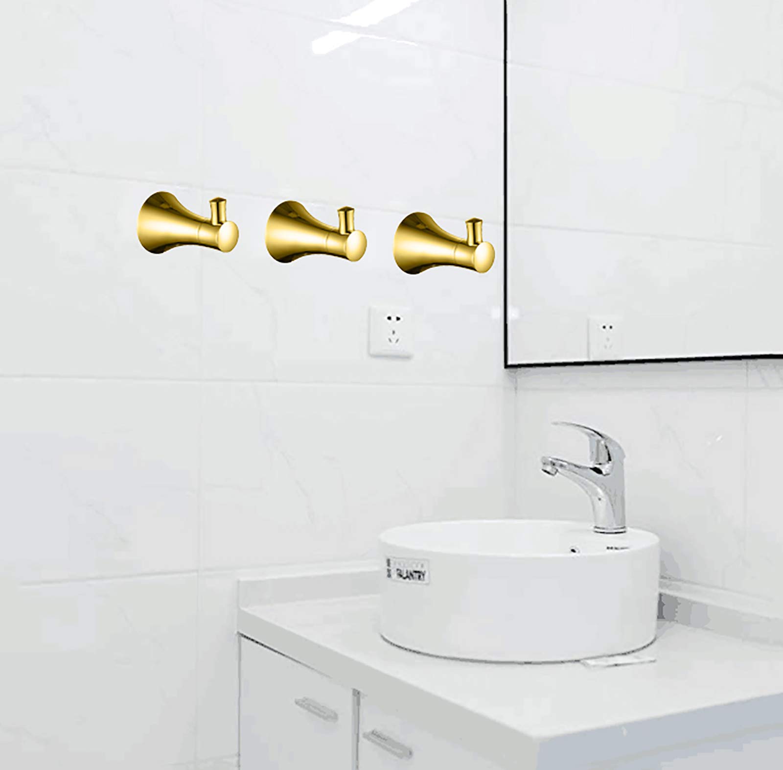 Kleiderhaken Titangold Handtuchhaken Wandhaken Hakenleiste 304 Edelstahl Mantelhaken, Garderobenhaken für Bad, Küche, Büro, Schraube Installation,2 Hooks