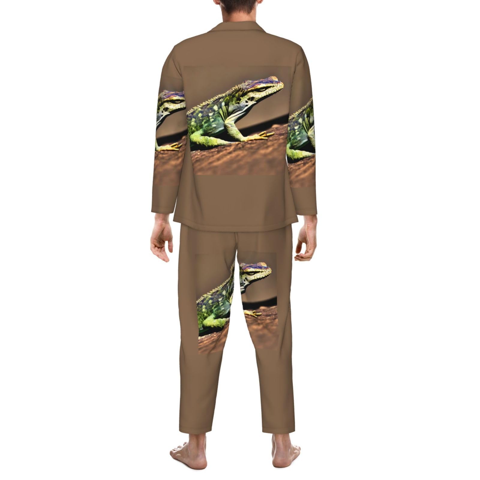 Herren-Pyjama-Set mit Eidechsen-HD-Druck, langärmelig, zweiteilig, Hauskleidung, bequeme Nachtwäsche
