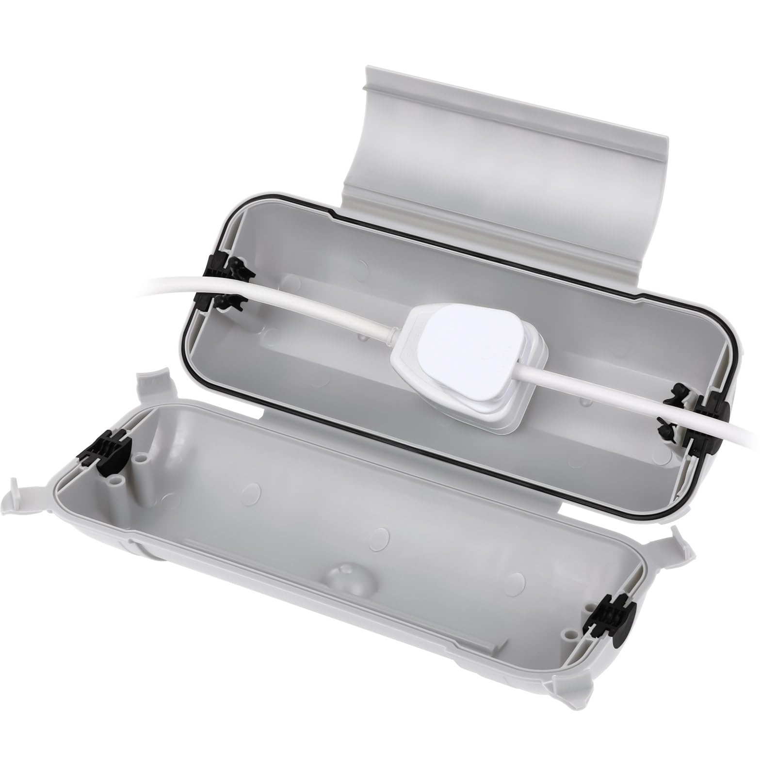 RESTMO Outdoor IP44 Waterproof Connection Box (29 × 11 × 7.5cm), Weatherproof Extension Lead Cover, Safety Seal Enclosure for Holiday Lights, LED Strips, Power Tools, Fountain, Light Gray
