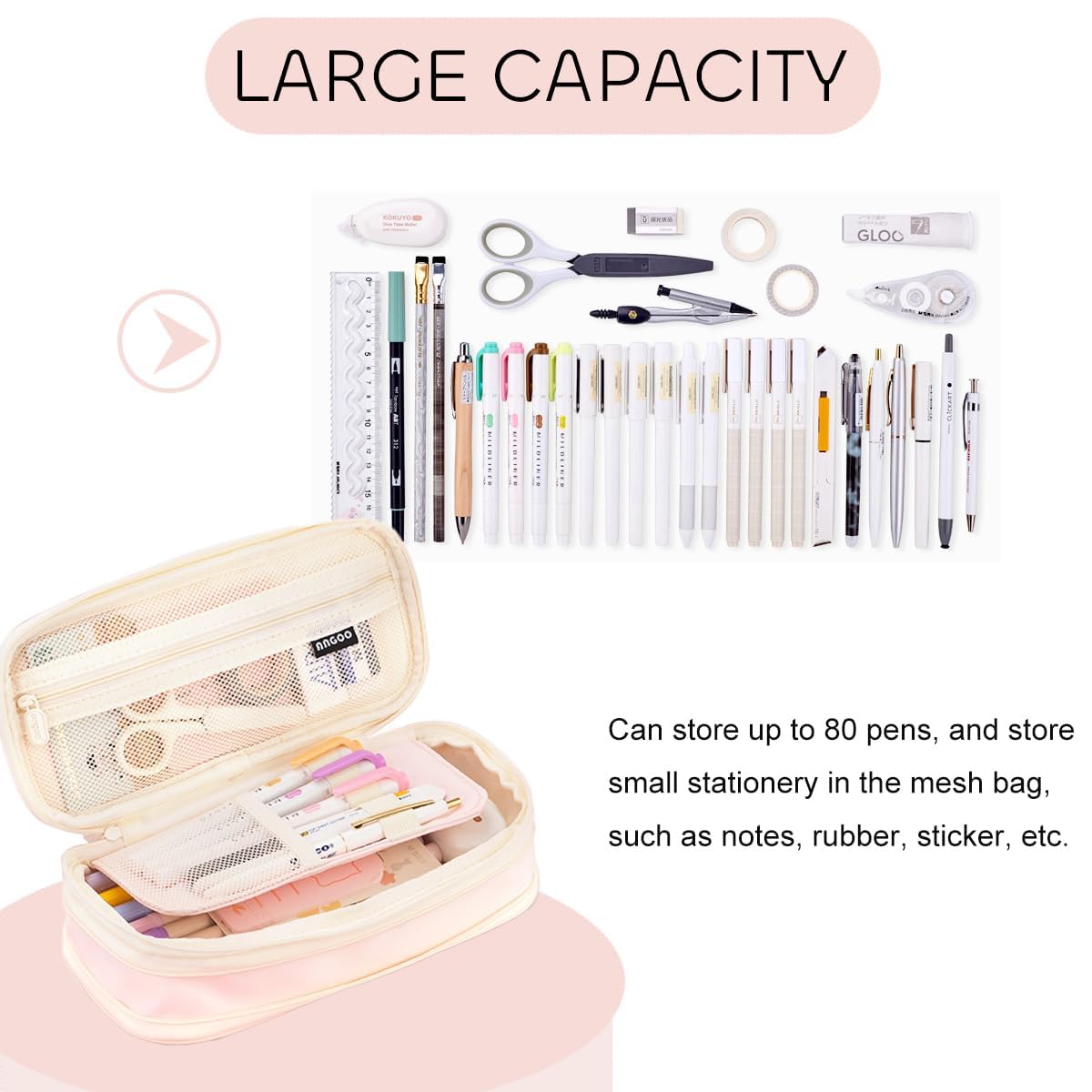 Large Capacity Pencil Case Durable Office College School Pen Holder Organizer Stationery Makeup Bag Pouch Box for Girls Adults 22x11cm (Pink) - Image 3