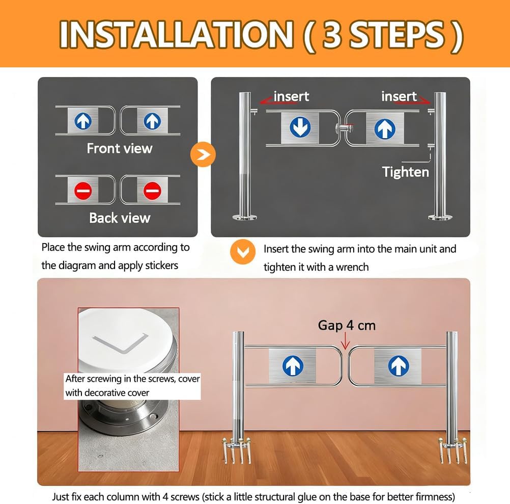 Automatic Swing Gate Safety Barrier for Supermarkets, 90° Stainless Steel Door for Stores, Libraries & Warehouses – Durable, Secure Access Control Solution
