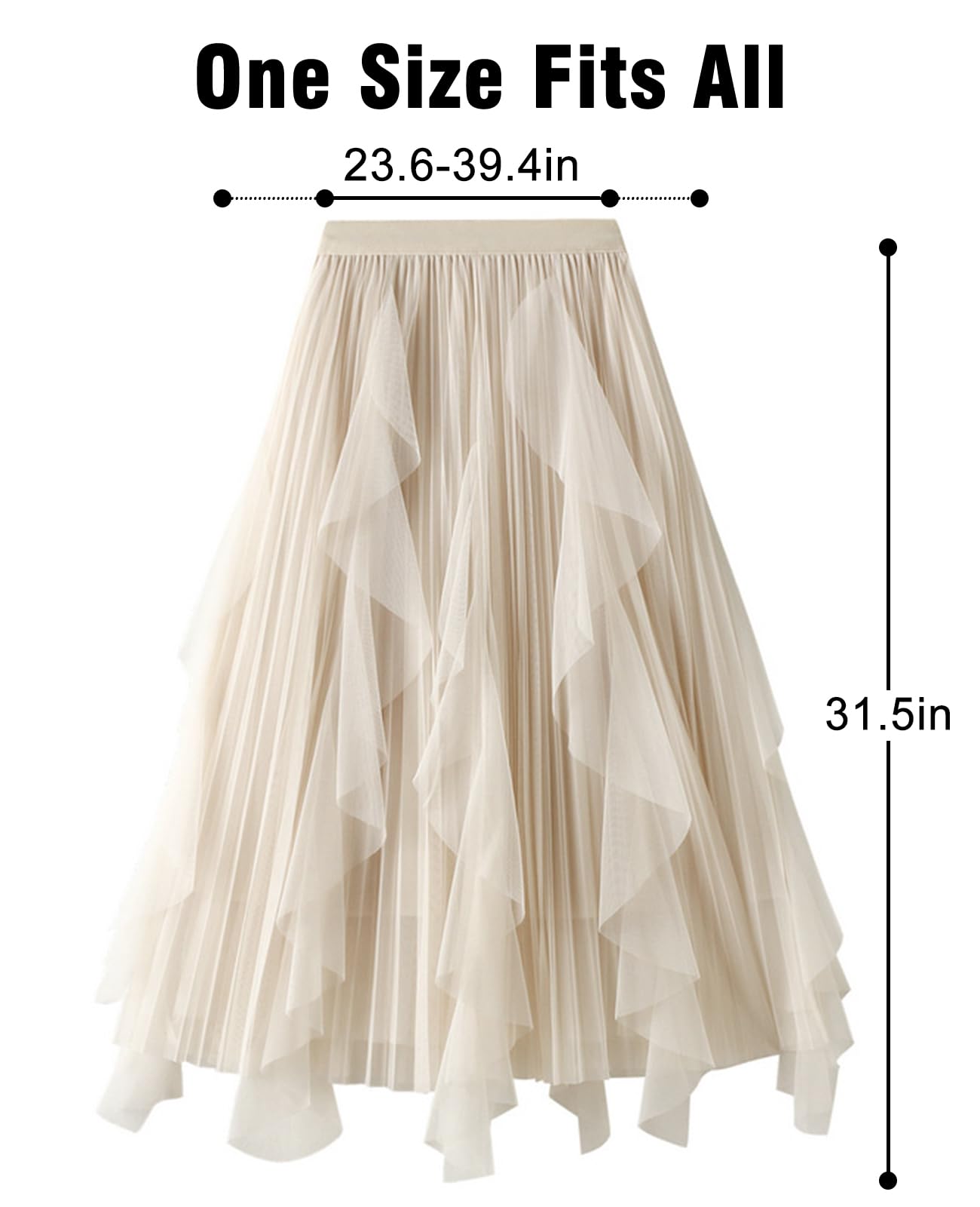 Faldas de tul para mujer, falda tutú escalonada de malla, cintura elástica alta y baja, falda de tul midi para fiesta, Albaricoque de, Talla única