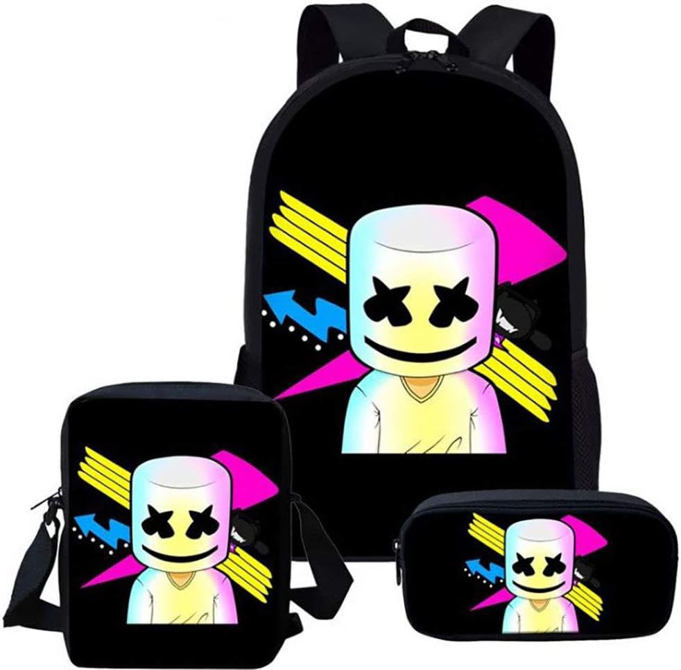 NEWXYX Printed Backpack With Three Pieces, Shoulder Bag and Pencil bag is Suitable for Primary and Secondary School Students (DJ M)