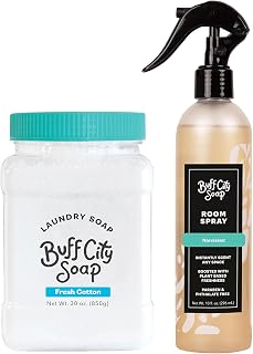 Buff City Soap Fresh Cotton Powder Laundry Soap & Narcissist Room Spray | Crisp Fresh Cotton laundry soap plus fan-favorite Narcissist room spray for two clean scents. Plant-based, no harsh chemicals