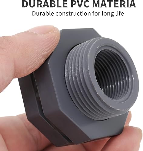 Vista 14 de Adaptador de mamparo NPT de 2 pulgadas, adaptador de mamparo de PVC, conector de tanque de agua, doble roscado con tapones para barriles de lluvia