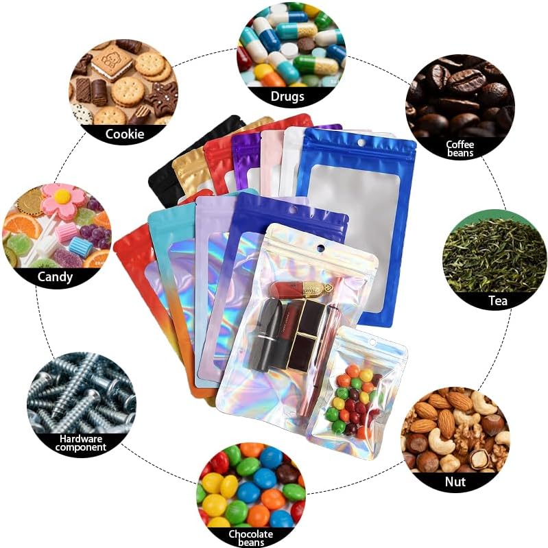 Miniatura 7 de Paquete de 100 bolsas de plástico resellables para almacenamiento de alimentos, bolsas con cremallera con ventana frontal transparente, bolsa de