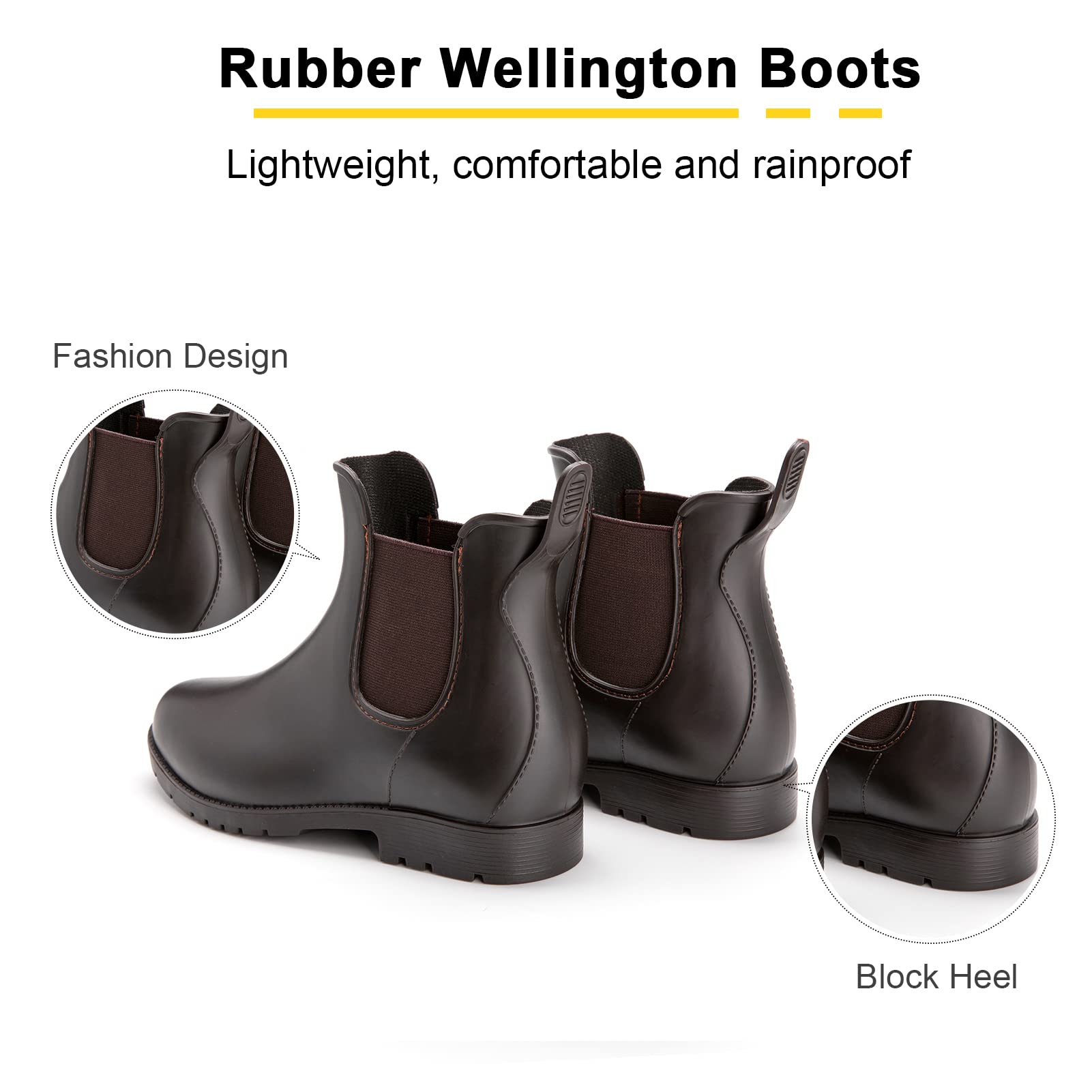 Stivali Gomma Donna Stivaletti Pioggia Chelsea Rain Boots Wellies Ankle Boots Stivaletti Impermeabili Scarpe da Pioggia Nero Marroni 35-43 EU