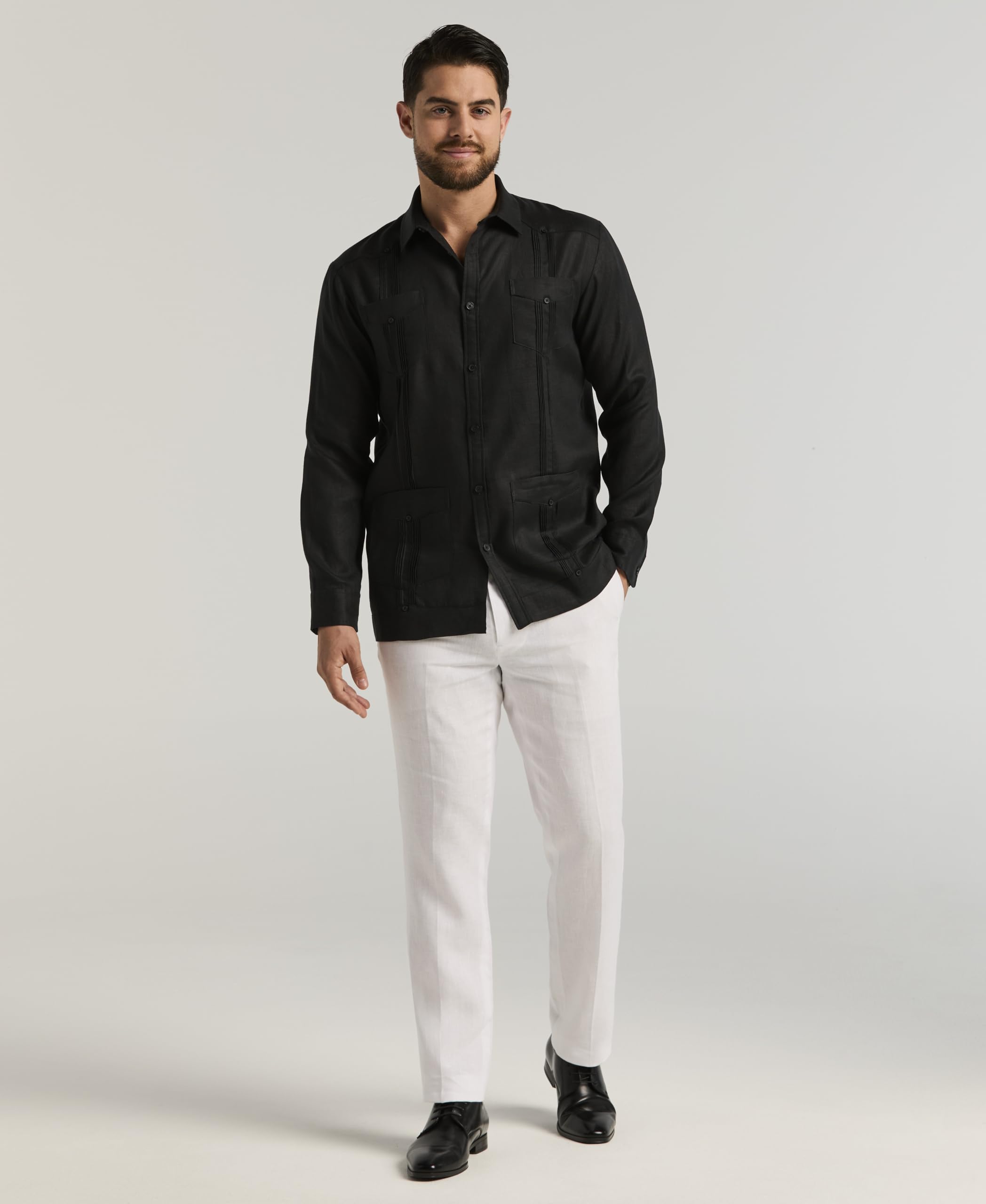 Cubavera 100% Linen Four-Pocket Long Sleeve Button-Down Guayabera Shirt (Available In Big & Tall) Camisa Abotonada Hombre (Pack de 1)