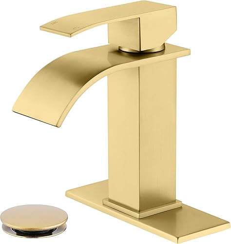 Grifo de baño de cascada de bronce aceitado con un solo agujero, grifo de lavabo de baño de una sola manija con montaje de tapón desplegable y placa