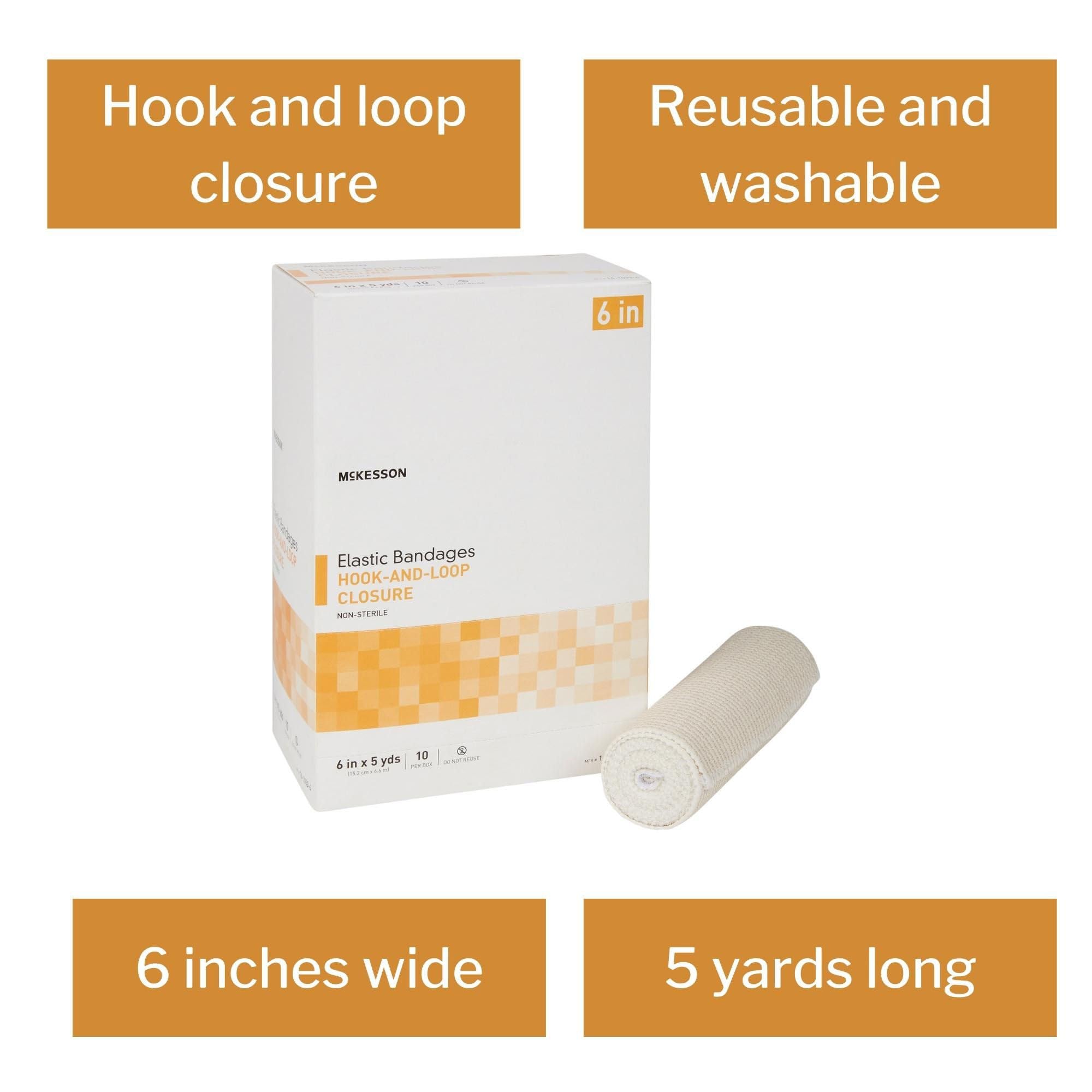 McKesson Elastic Bandages, Hook Loop, Non-Sterile, Tan, 6 in x 5 yd, 10 ct — Amazon image 3