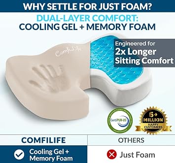 ComfiLife Premium Gel & Memory Foam Seat Cushion Doctor Recommended Office Chair Cushion, Car Seat Cushion Chair Cushions for Back & Sciatica Pain Relief Seat Cushions for Office & Desk (Beige)