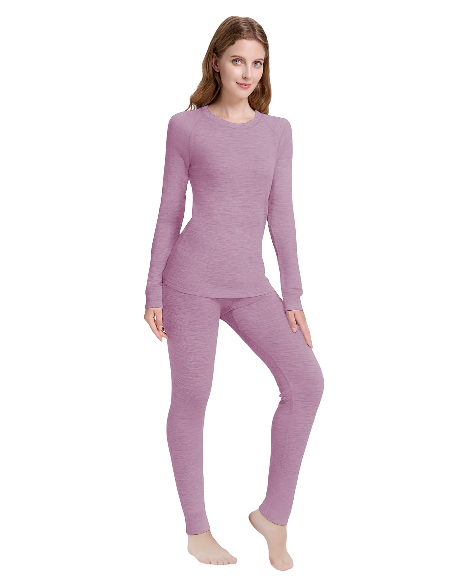 Conjunto de ropa interior térmica para mujer, 100 % lana merino, ropa interior ligera de esquí para mujer, suave y cálida