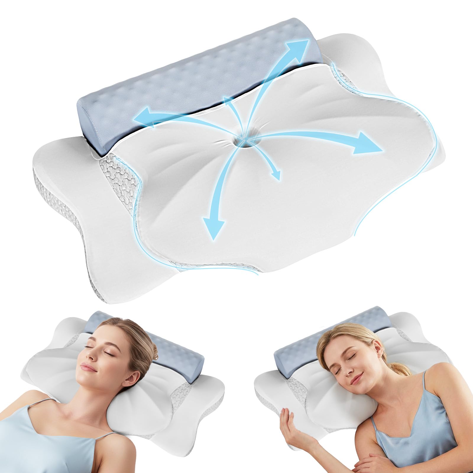 Lavio Ergonomic Memory Foam Neck Pillow - Cervical Pain Relief - White - 13cm