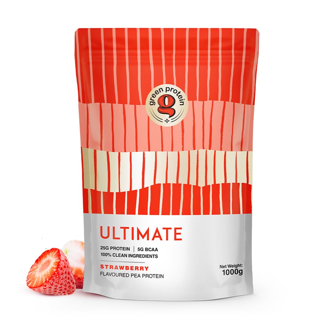 GREEN PROTEIN Ultimate Vegan Plant Pea Protein Isolate Powder 25gm Protein, 5g BCAA Per Serving, No Added Sugar | Only Natural Colours and Flavours, Fortified with 17 Vitamins & Minerals | Strawberry Flavor (1kg) (B0D3VKJM85) Amazon Price History, Amazon Price Tracker