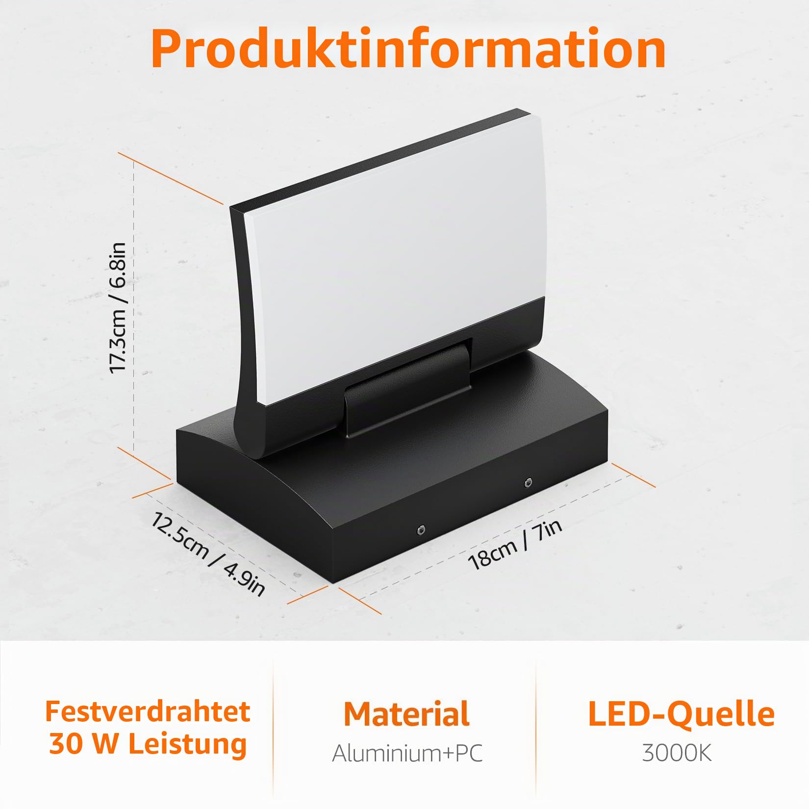 K-Bright 30W Außenwandleuchte Außenlampe Schwarz, 3000K Warmweiß | 180° Schwenkbar Panel, IP65 wasserdicht, Aluminium+PC, 2000LM LED Wandleuchte Innen/Außen für Eingang Terrasse Garten