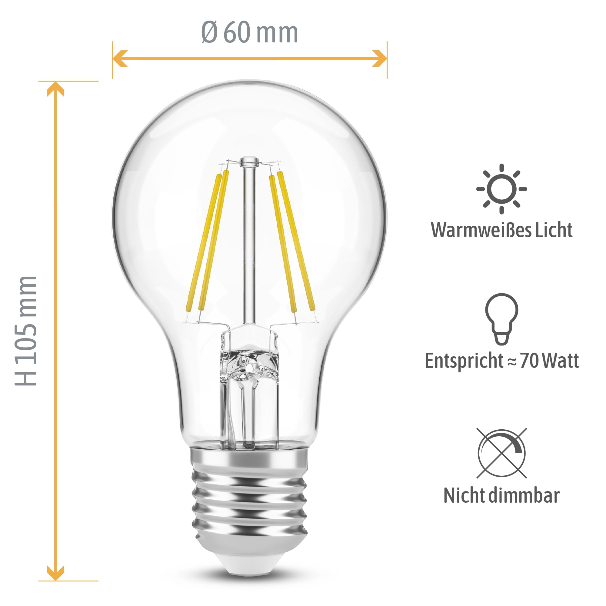 SSC-LUXon - Lote de 6 bombillas LED E27, filamento blanco cálido, 4 W, bombilla LED de bajo consumo, equivalente a 40 W, para lámpara y plafón