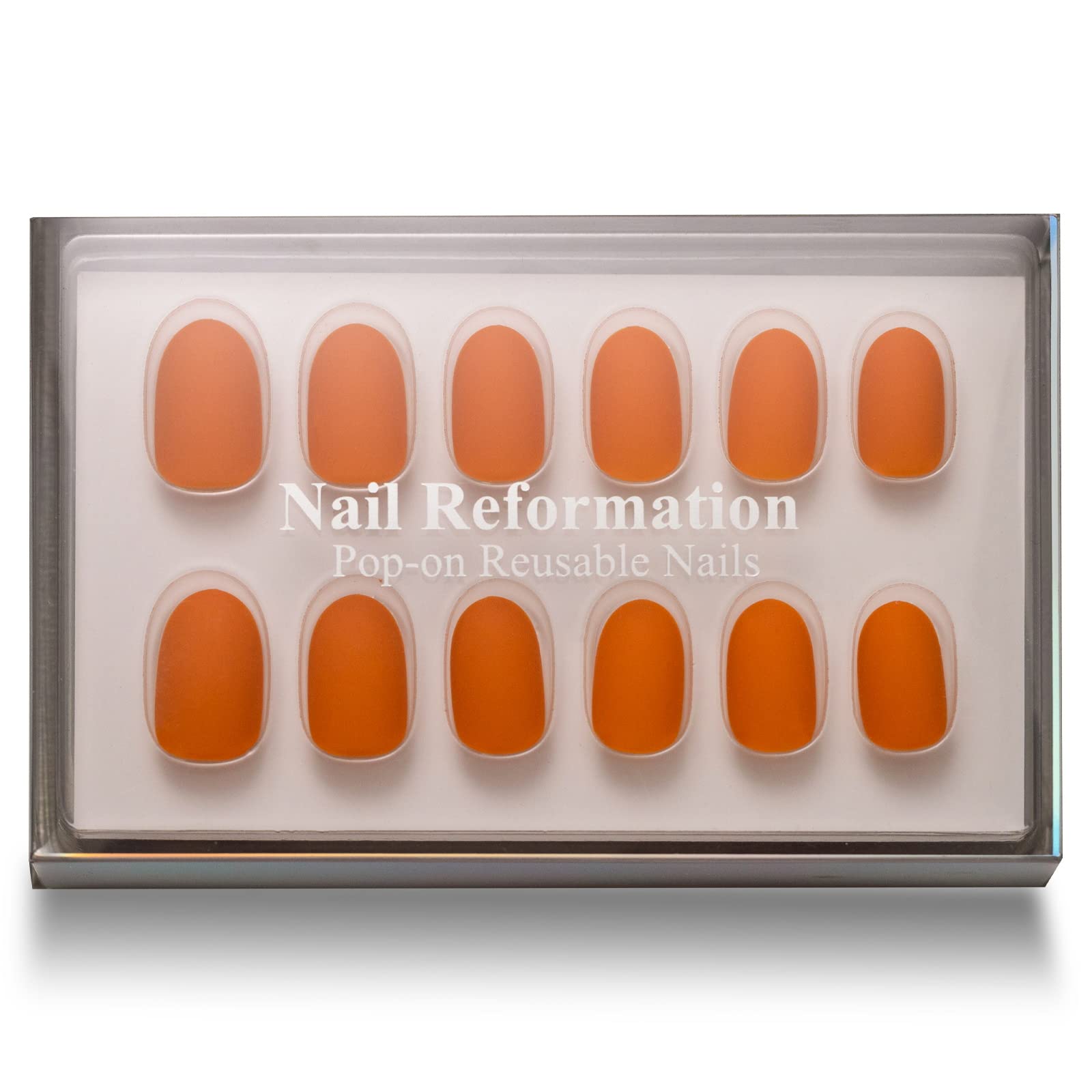 NAIL REFORMATION Press On False Nails, 24 Ct Short Oval Nail Tips, 12 Sizes Trendy Press on Nails Kit, Reusable, Tube Glue and Essential Oil Included for Women and Girls-Tangerine Dream, Matte