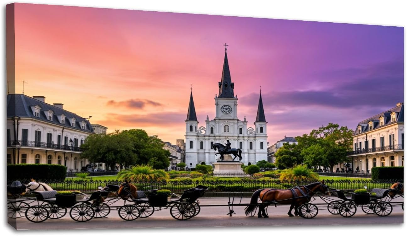 20"x 40" Canvas Wall Art Square New Orleans Framed Pictures Painting Prints Large Wall Art for Living Room Bedroom Abstract Home Wall Decor Artwork