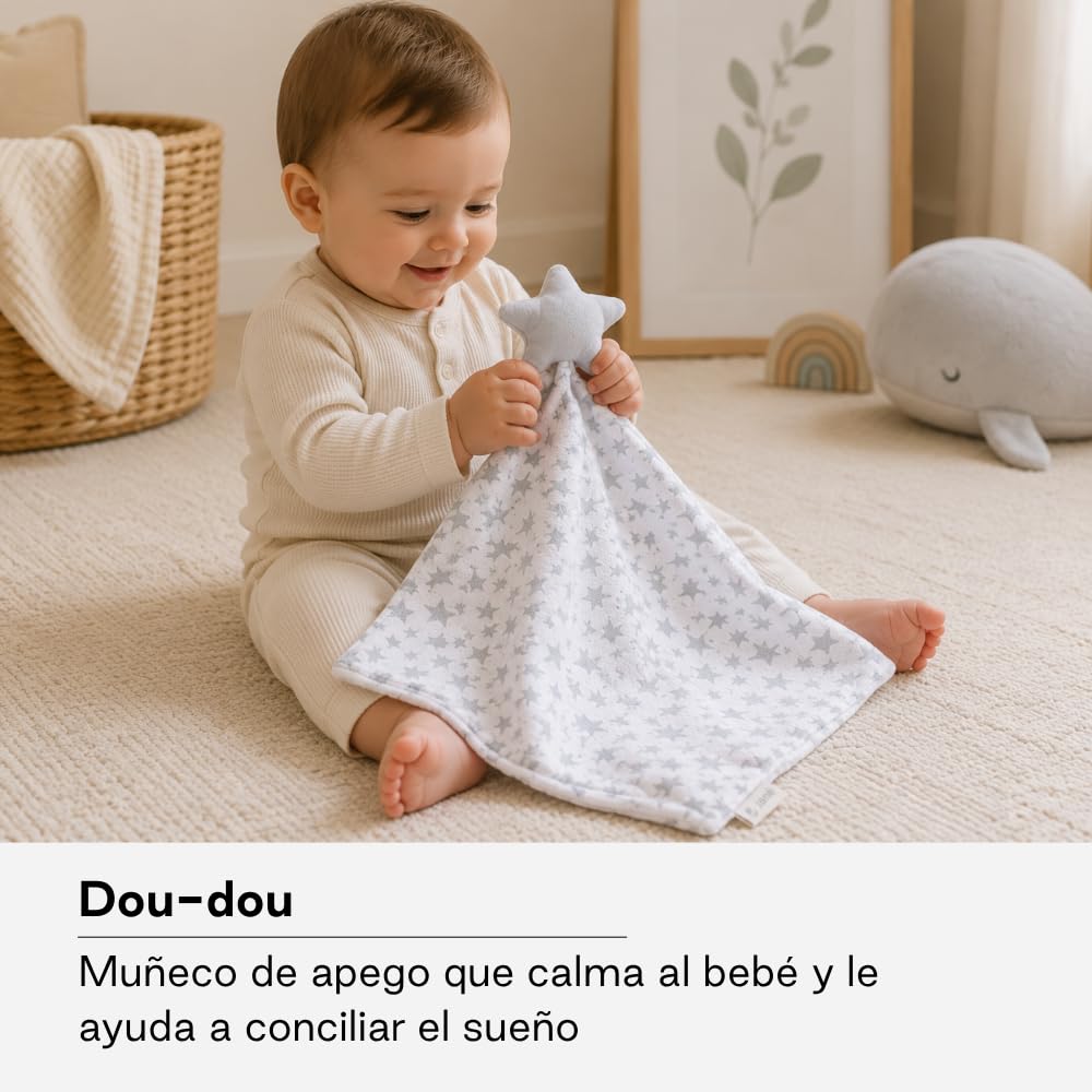 Jané Dou-Dou, Muñeco de Apego, Recien Nacido, Bambú y Algodón, Tacto Agradable, Gris
