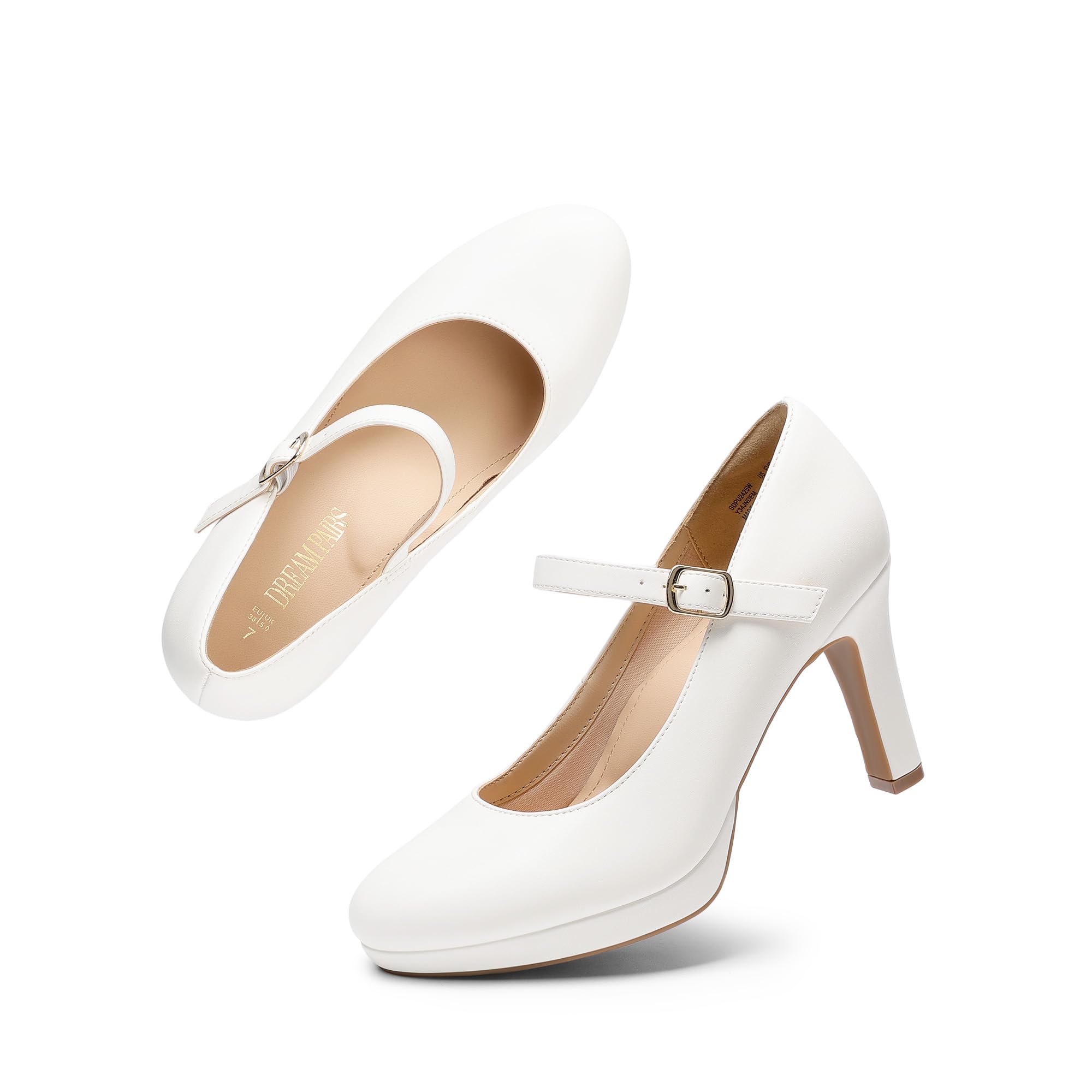 DREAM PAIRS Women's Pumps Close Toe Classic High Heels Round Toe Comfortable Low Platform Mary Jane Dress Shoes