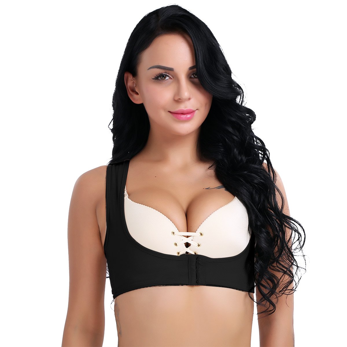 YiZYiF Womens Chest Brace Up Prevent Humpback Correct Posture Corset Bra X Strap Vest Black X-Large