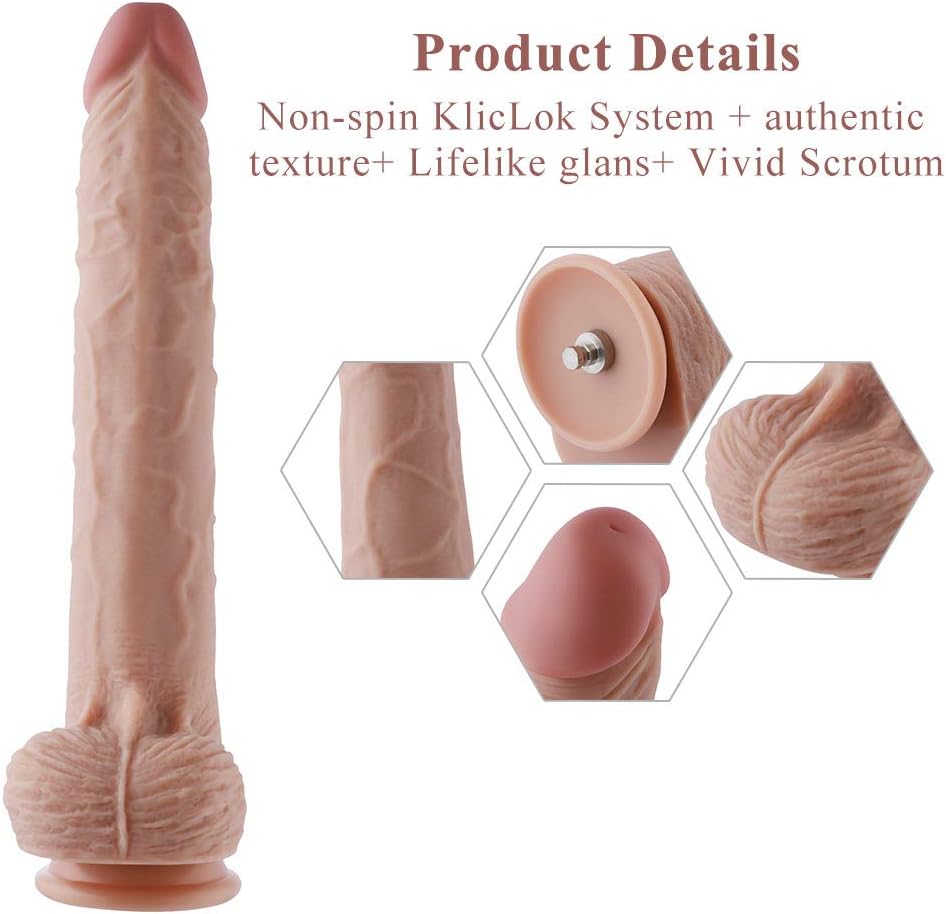 Hismith 11.8" Extra-Length Silicone Dildo for Hismith Sex Machine with KlicLok System, 9.8" Insertable Length, 6.7” Girth, 2.1” Diameter - Amazing Series