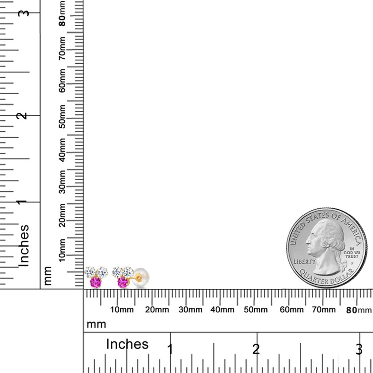 Gem Stone King 14K Yellow Gold Gemstone Birthstone and White Topaz Trio 3-Stone Stud Earrings for Women | 3MM Round | Fine Jewelry for Her Mom Women Wife - Image 3