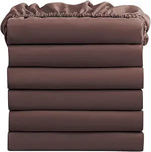 FreshCulture King Fitted Sheets, Bulk Pack of 6, Deep Pocket, Soft Microfiber Bottom Sheets for Home, Salons, Hotels, King Size Fitted Sheets Only (Brown)