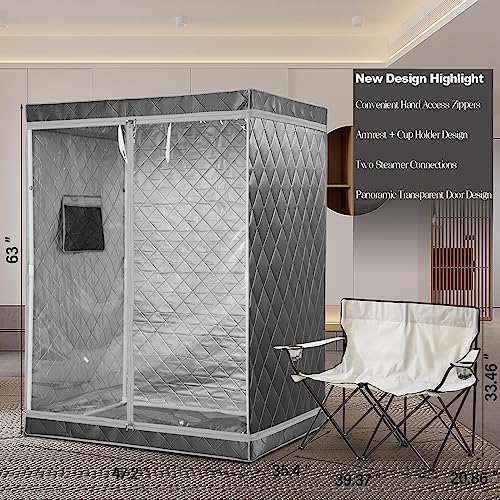Image of Full Size 2 Person Sauna Tent, Portable Steam Sauna Tent for Home, 1 or 2 Person Foldable Lightweight, Full Body Sauna Tent for Relaxation, Steamer Not Included, 2 Person Foldable Chair