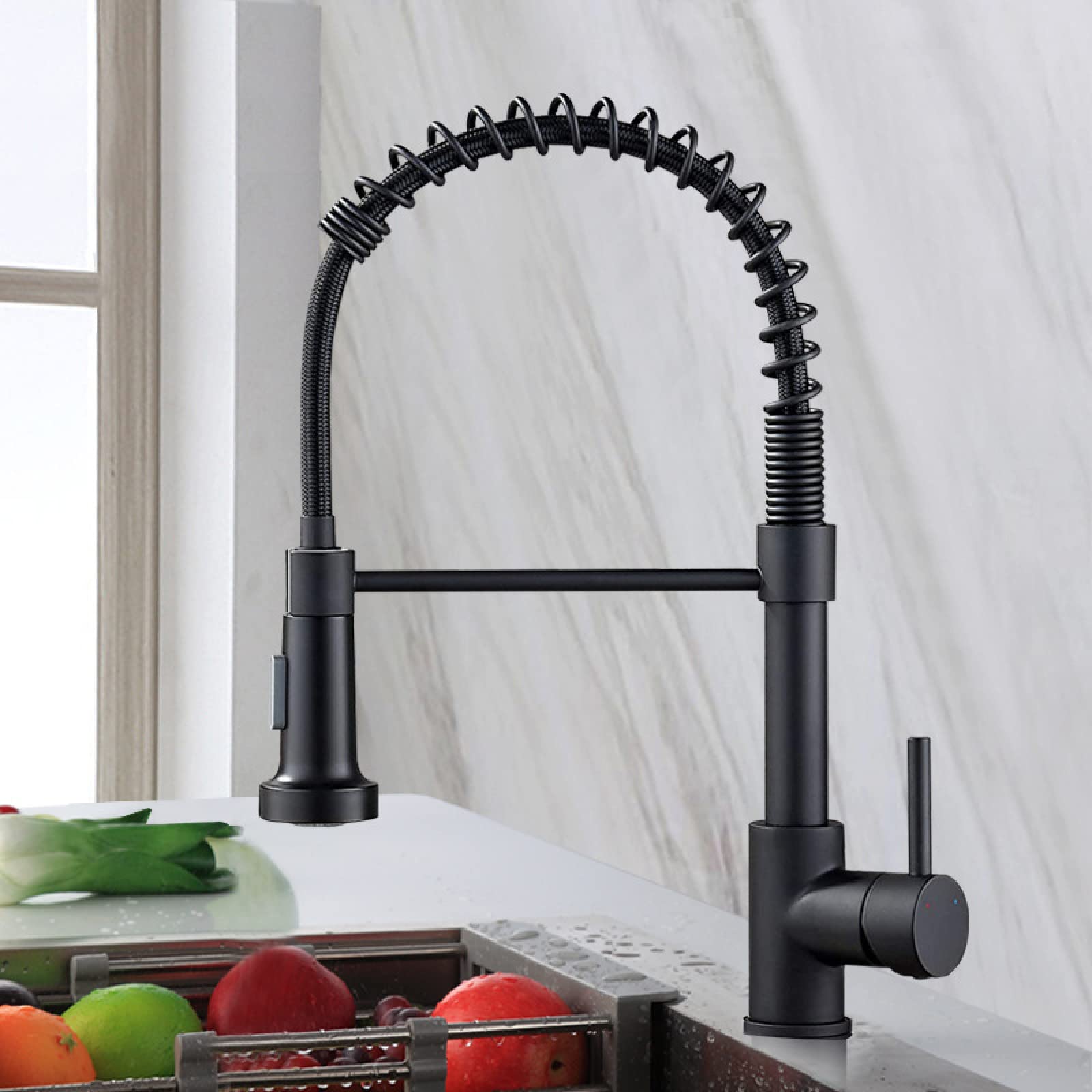 Fanjubei Black Kitchen Pull-Out Rotating Hot And Cold Water Basin Faucet,