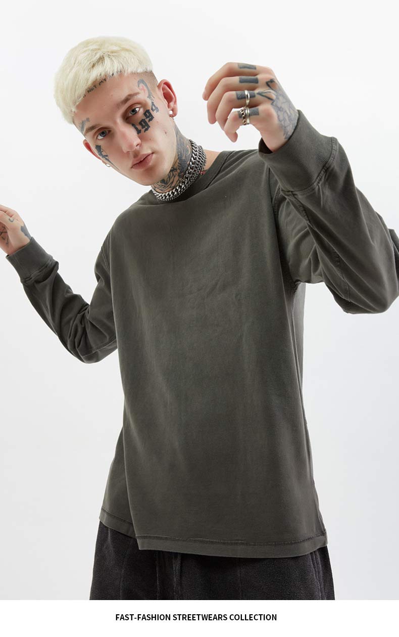 BaronHong Męski bawełniany t-shirt z długim rękawem