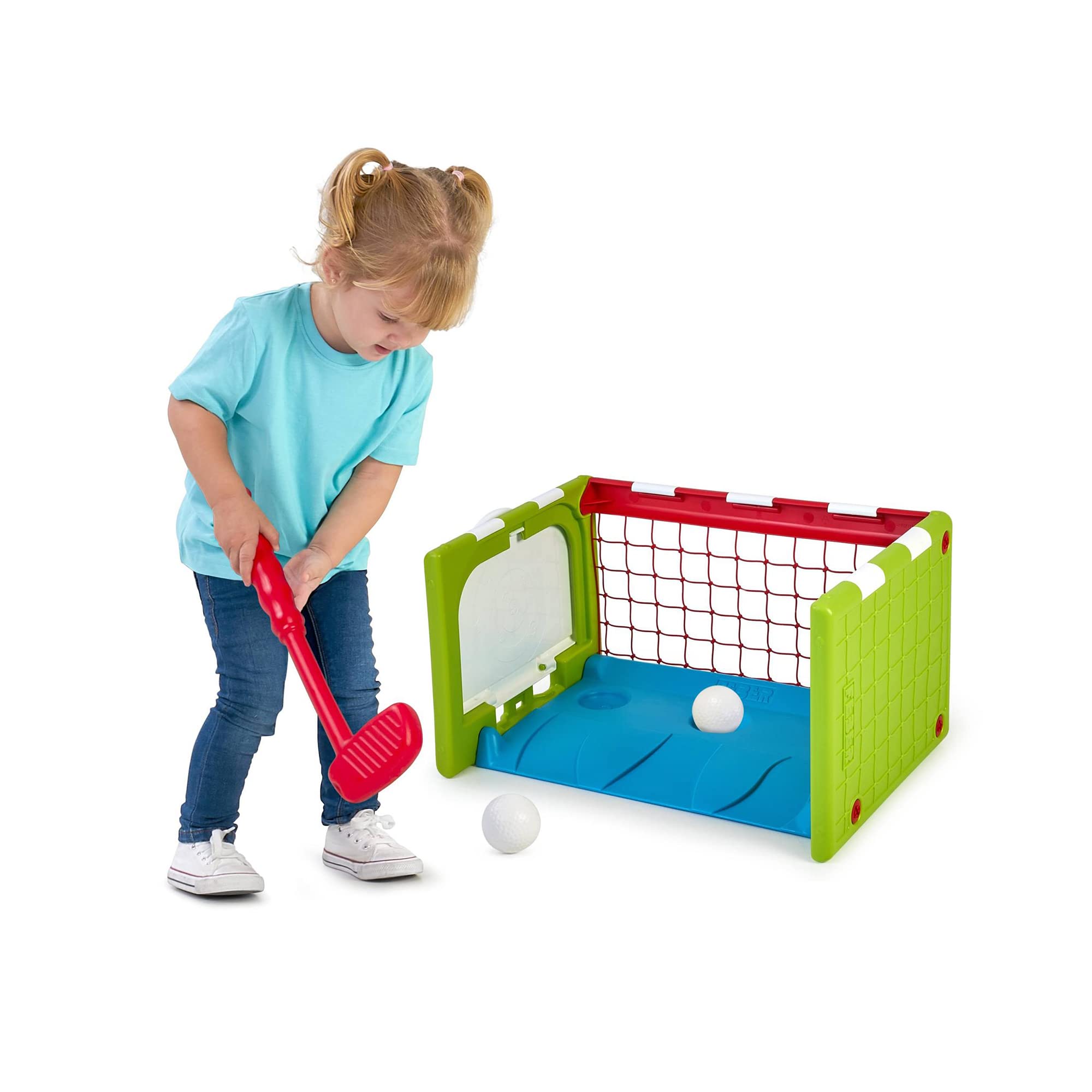 FEBER - Activity Cube 4 en 1, Cubo de Actividades, Juguete Completo, 3 Deportes: fútbol, Baloncesto y Golf, y es una Mesa, Accesorios incluídos,para fomentar la Actividad Infantil, Famosa (FEB03000)